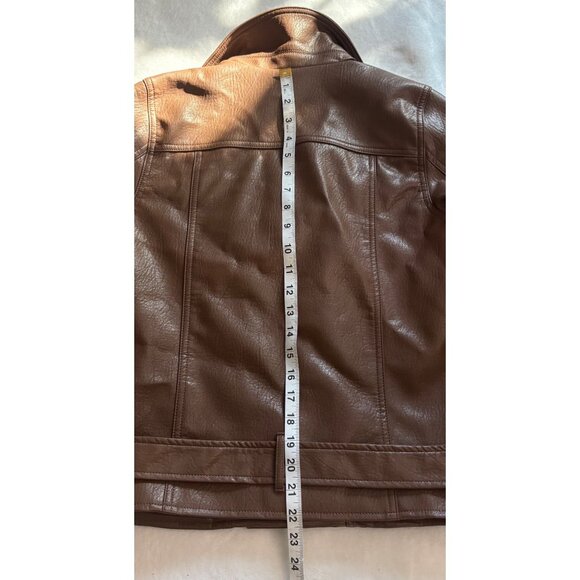 Old Navy Womens Brown Faux Leather Jacket S W/ Belted Waist & Zippered Pockets - Picture 10 of 10